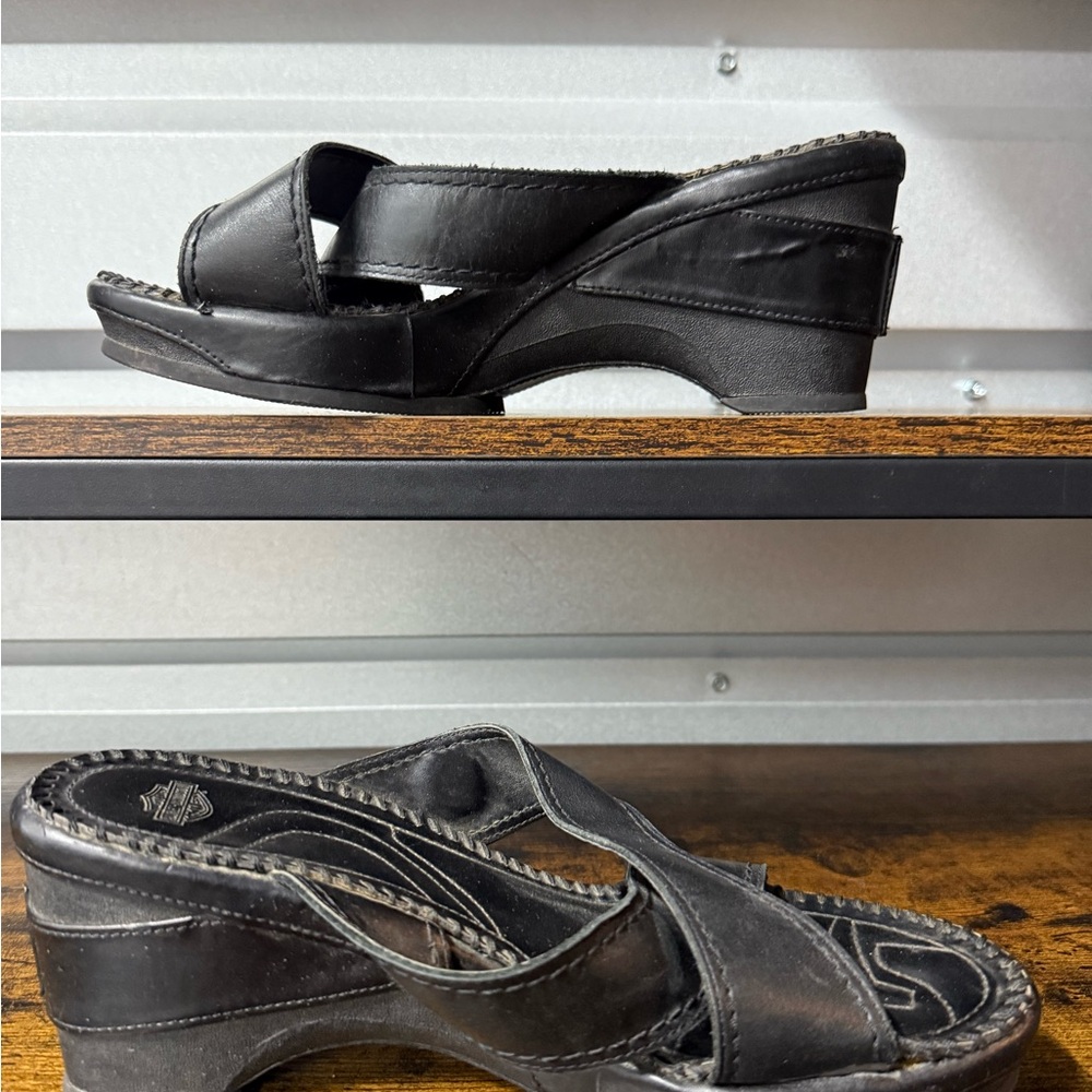 Harley-Davidson Womens Wedge Sandals US 7,5 M EUR 38,5 N Slip On Black Platform - Picture 2 of 9